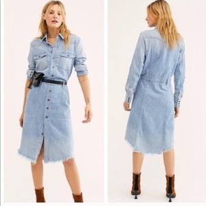 Free People midi button denim dress jean